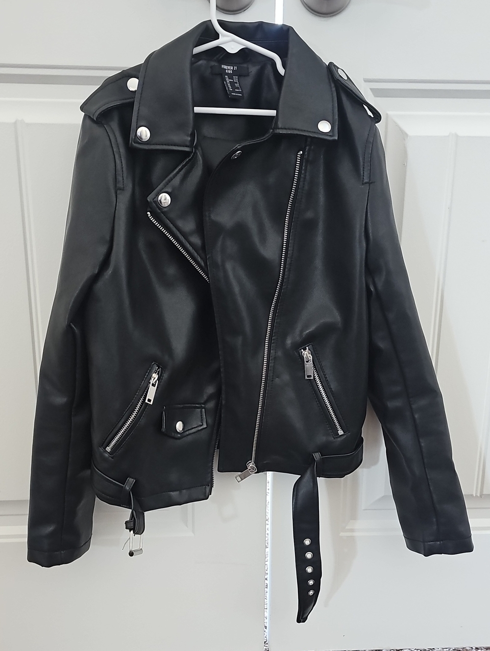 Forever 21 Black Faux Leather Moto Jacket with Silver Hardware